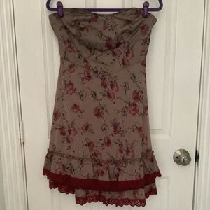 FP “Dirty Dancing” Brown/Maroon Floral Strapless Dress 8 PRE-OWNED OTHER